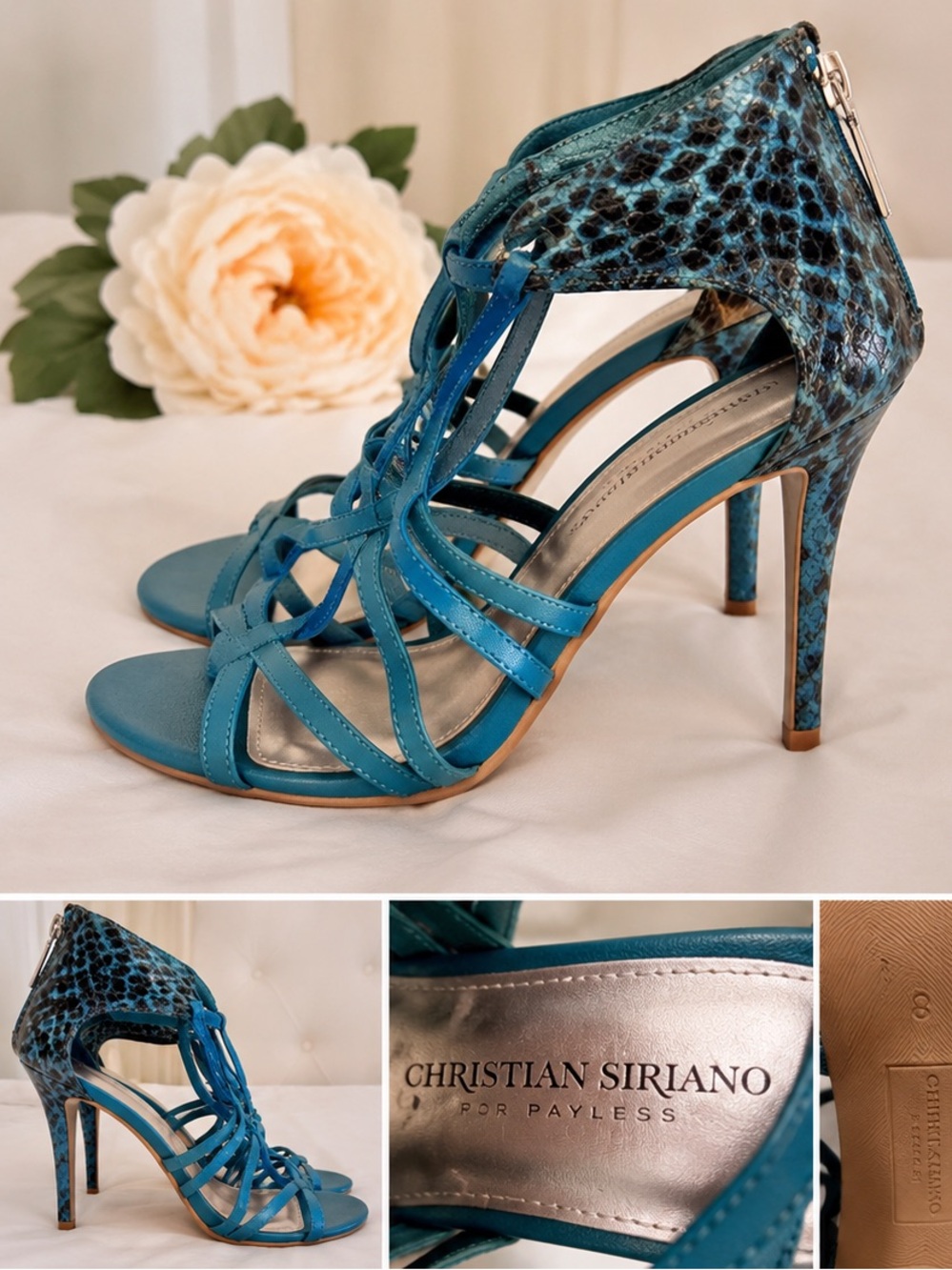 Blue Snake-Print Stiletto Heels - Women's Fashion Pumps
